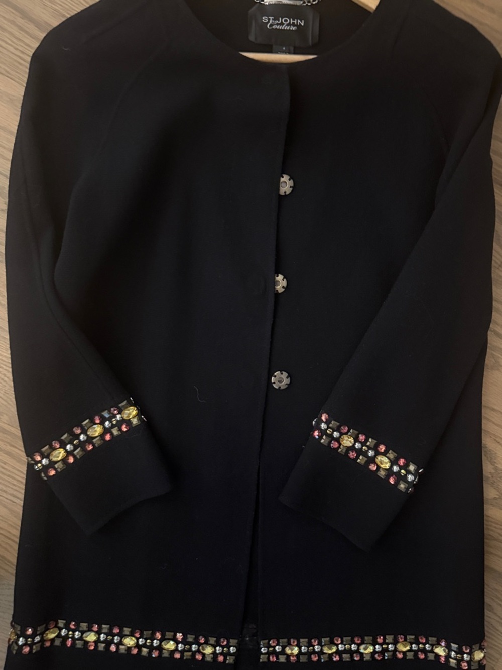 St. John Black Embellished Knit Long Sweater Jacket